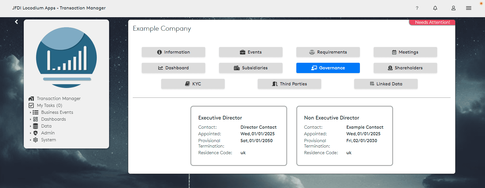 Transaction Manager Governance Screenshot