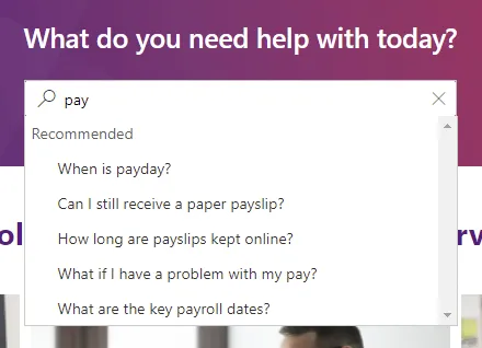 UK SBS HR Portal smart search interface