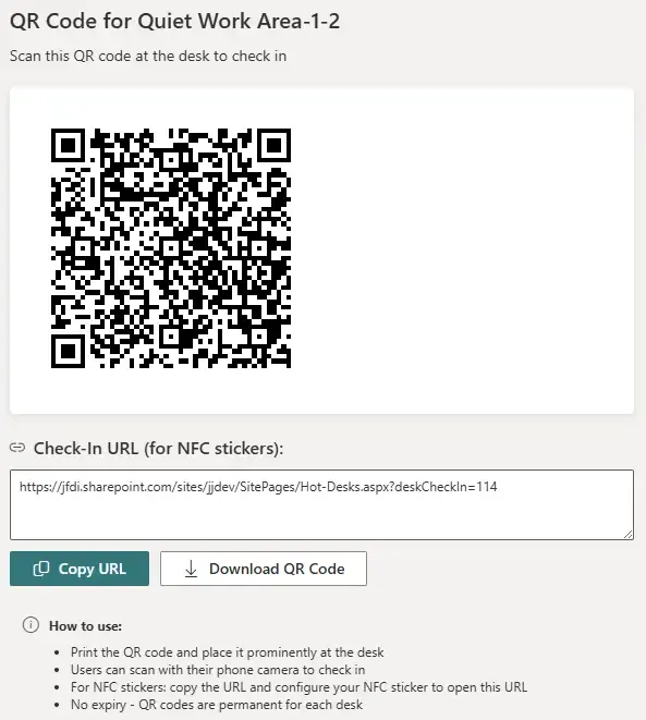 Booking Planner - Desk QR Code Generator screen