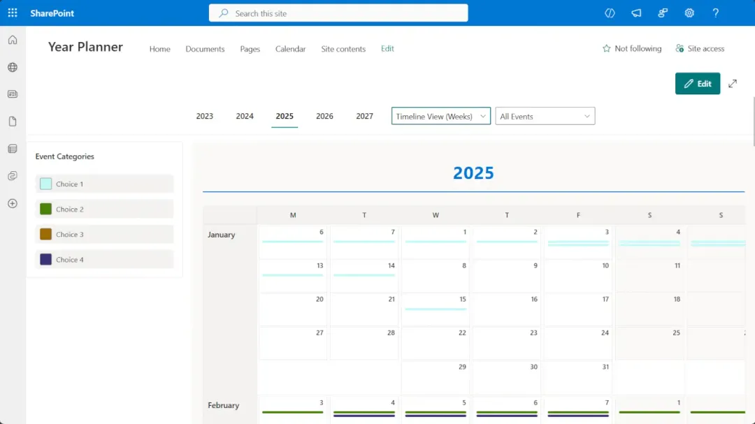 Calendar Planner web part Timeline View (Weeks)