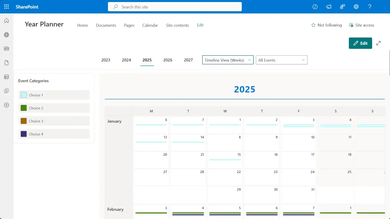 Calendar Planner web part Timeline View (Weeks)