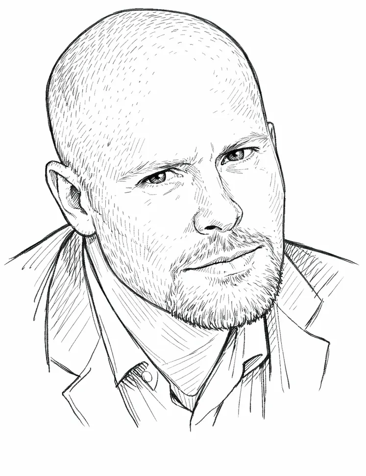 Drawing of Ian Sanders for the JFDI Reflections on ESPC 2025: AI, Community, and What Comes Next article. Image was created using AI