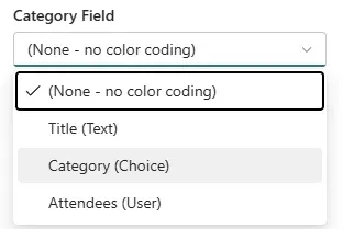 Calendar Planner web part properties pane - selecting a category field