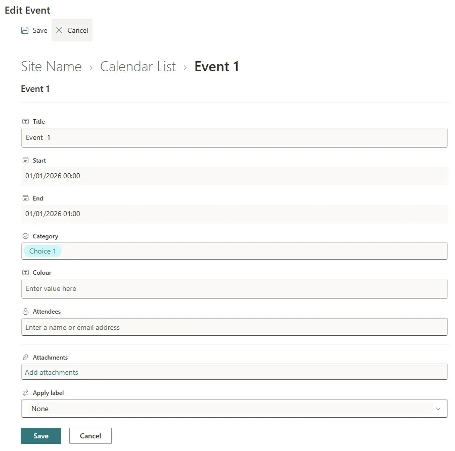 Calendar Planner web part - Edit Event