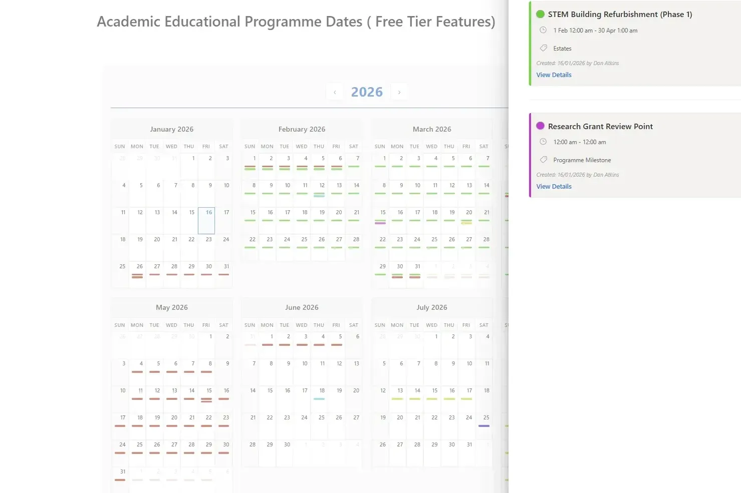 Calendar Planner side panel showing day events