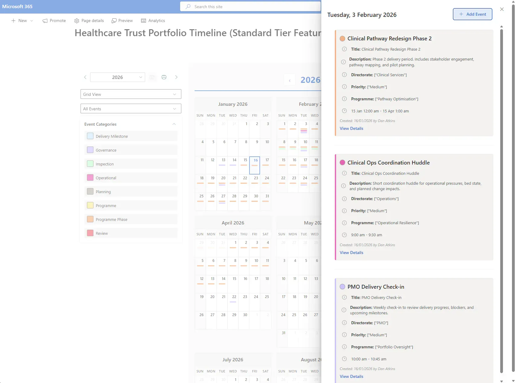 Adding event to the calendar - standard feature