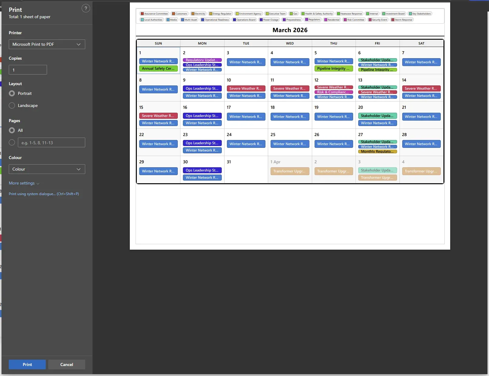 Export to PDF and print